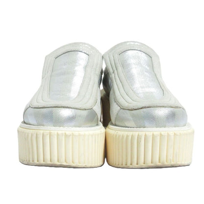 Chanel CC Logo Glitter Striped Platform Slip-on Sneakers Silver Colored — view 3