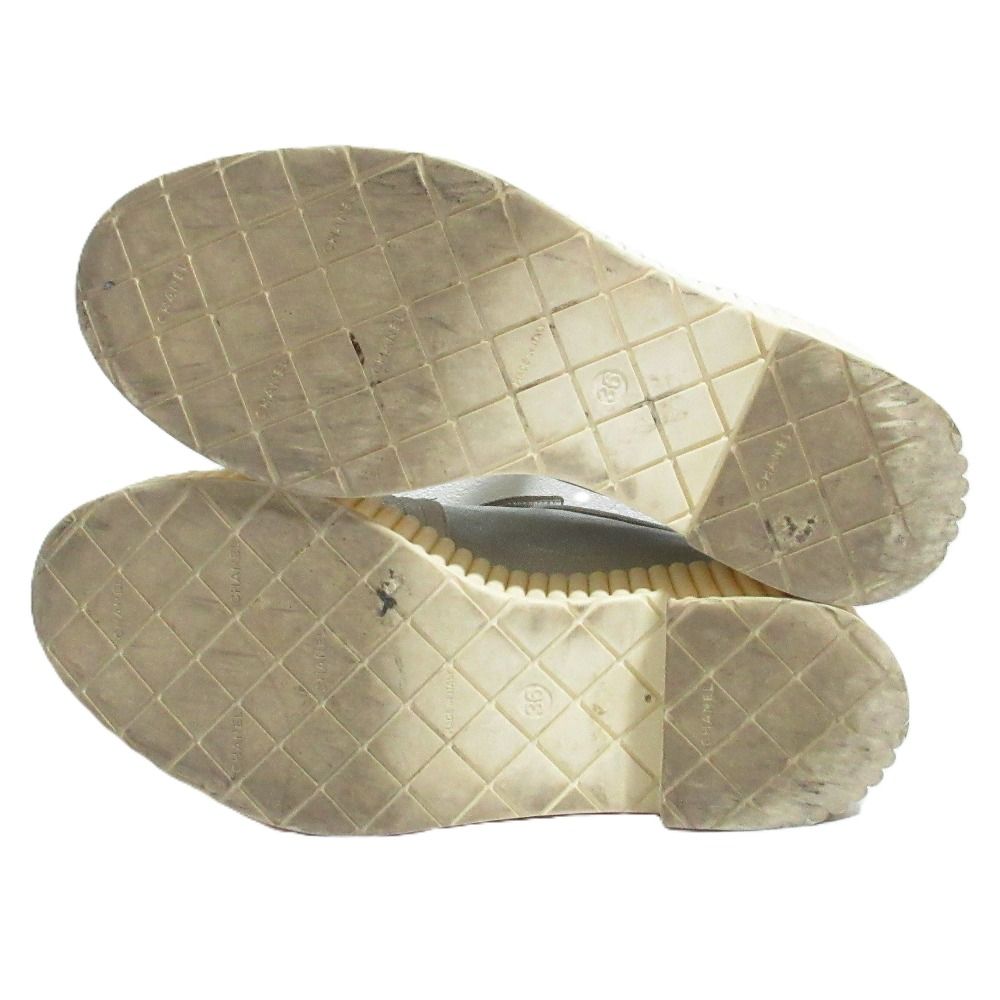 Chanel CC Logo Glitter Striped Platform Slip-on Sneakers Silver Colored — view 7