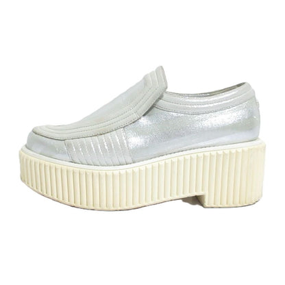 Chanel CC Logo Glitter Striped Platform Slip-on Sneakers Silver Colored — view 2