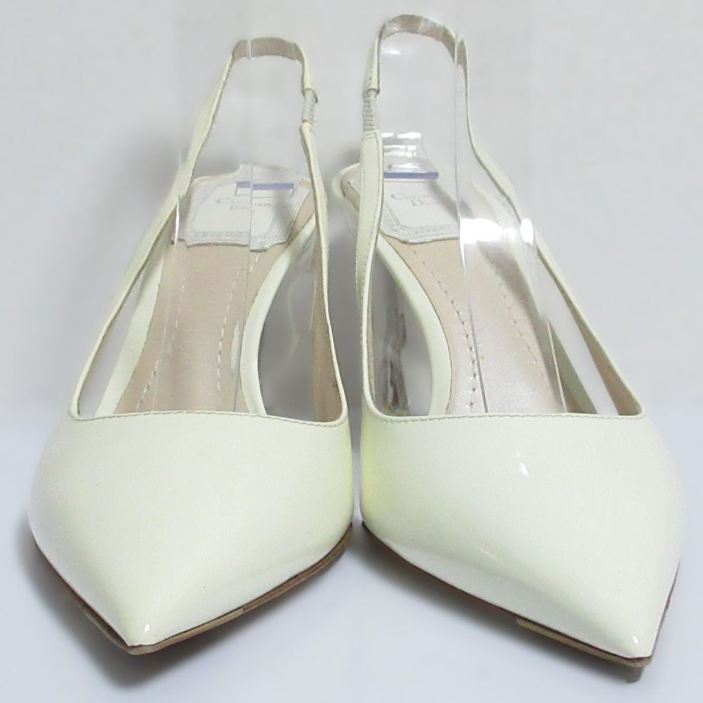 Dior Patent Leather Pointed Toe Slingback Pumps White Spring Summer — view 3