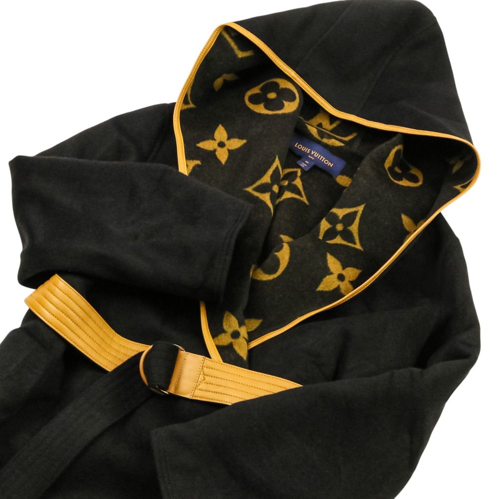 Louis Vuitton Monogram Hooded Gown Coat Black Fall Winter 40 — view 8