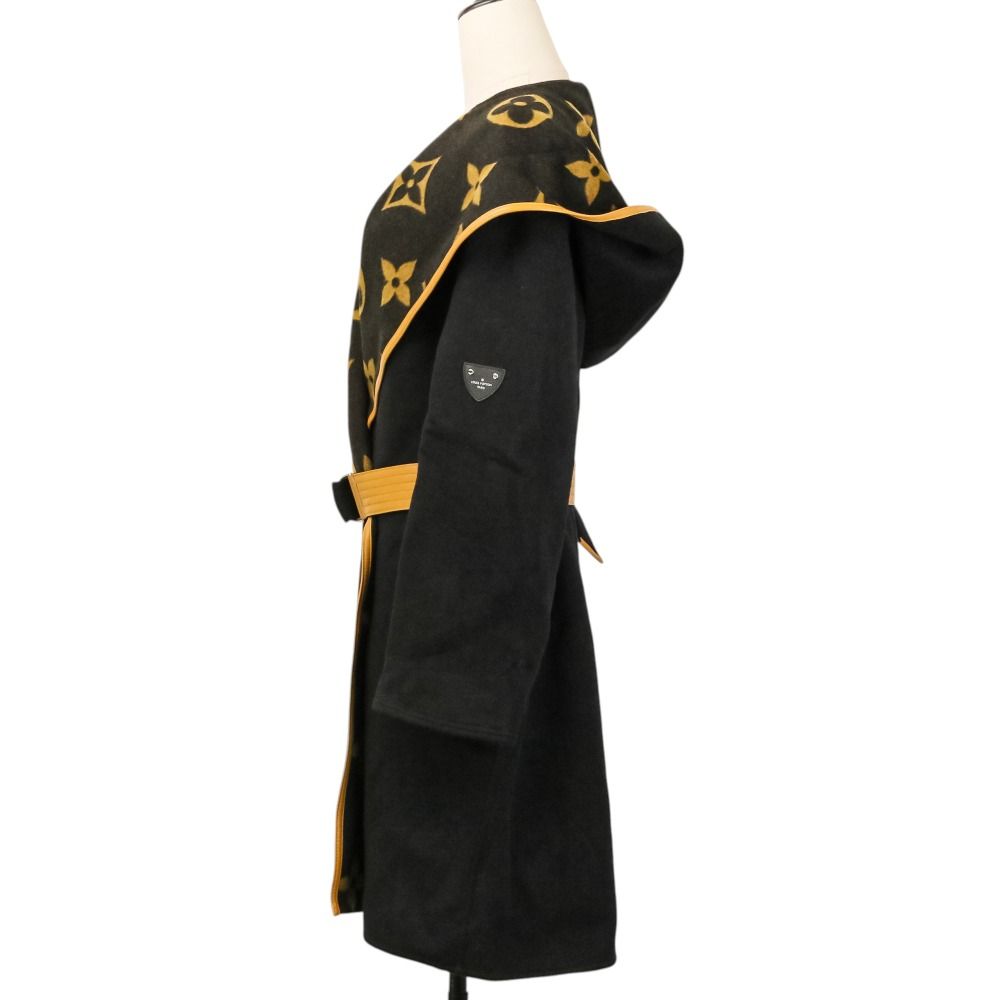 Louis Vuitton Monogram Hooded Gown Coat Black Fall Winter 40 — view 3