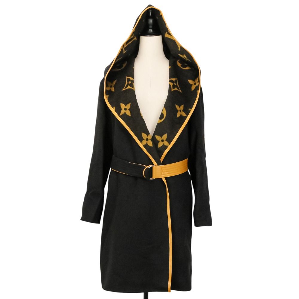 Louis Vuitton Monogram Hooded Gown Coat Black Fall Winter 40 — view 5