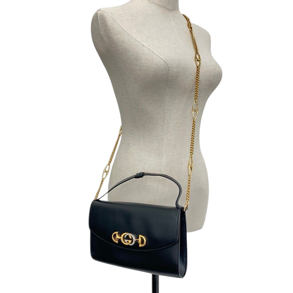 Gucci Zumi Leather Chain Shoulder Bag Black — view 6
