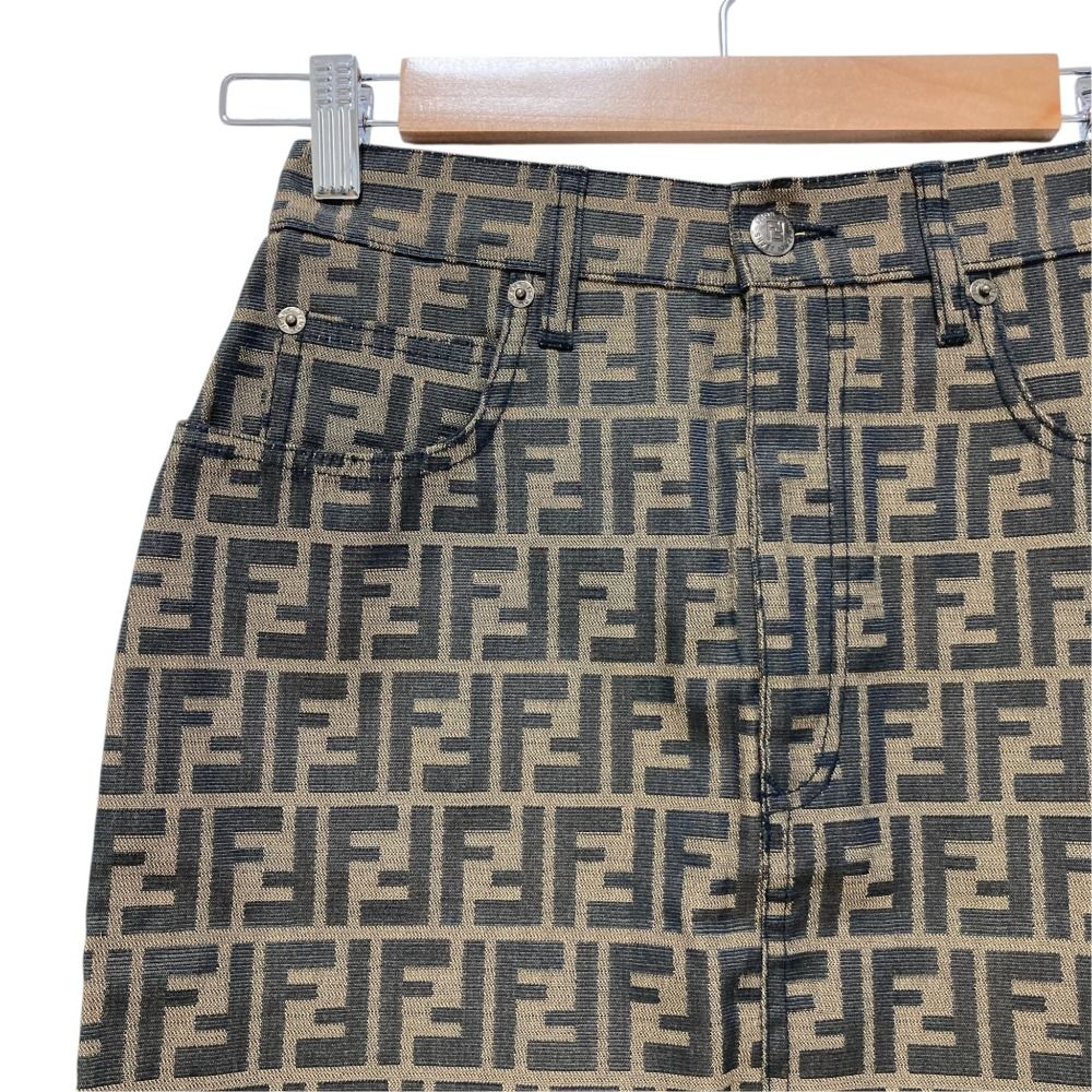 Fendi Zucca Pattern Canvas Fitted Mini Skirt Brown Spring Summer Fall Winter 42 — view 2