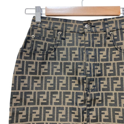Fendi Zucca Pattern Canvas Fitted Mini Skirt Brown Spring Summer Fall Winter 42 — view 2