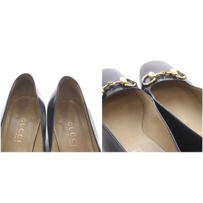 Gucci 101 Pumps Chunky Heel Horsebit Square Toe Leather Black — view 7