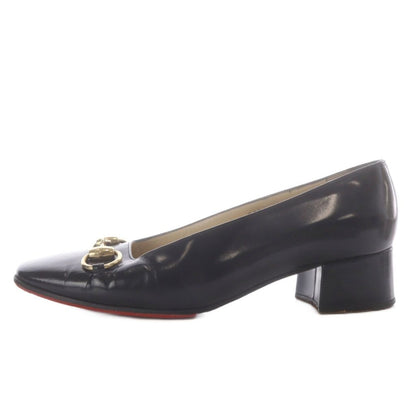 Gucci 101 Pumps Chunky Heel Horsebit Square Toe Leather Black — view 2