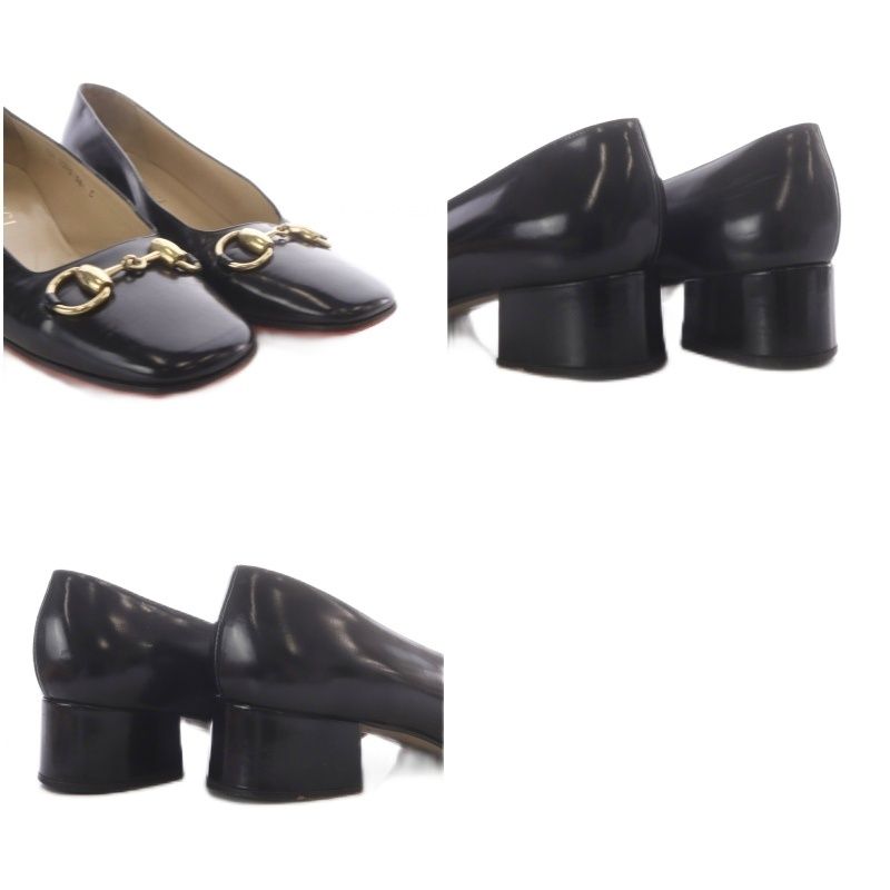 Gucci 101 Pumps Chunky Heel Horsebit Square Toe Leather Black — view 8