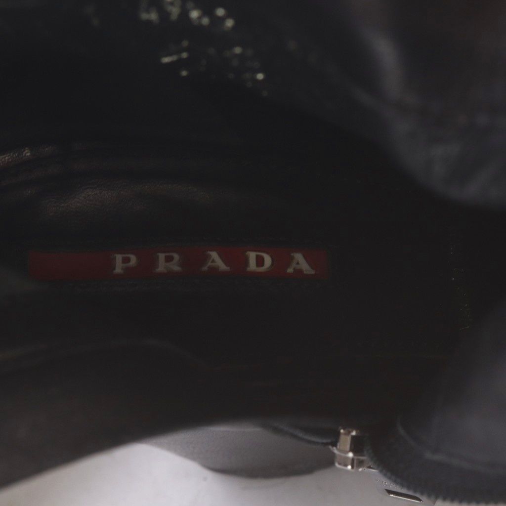 Prada Sport Boots Short Open Toe Wedge Sole Logo Leather Black — view 6