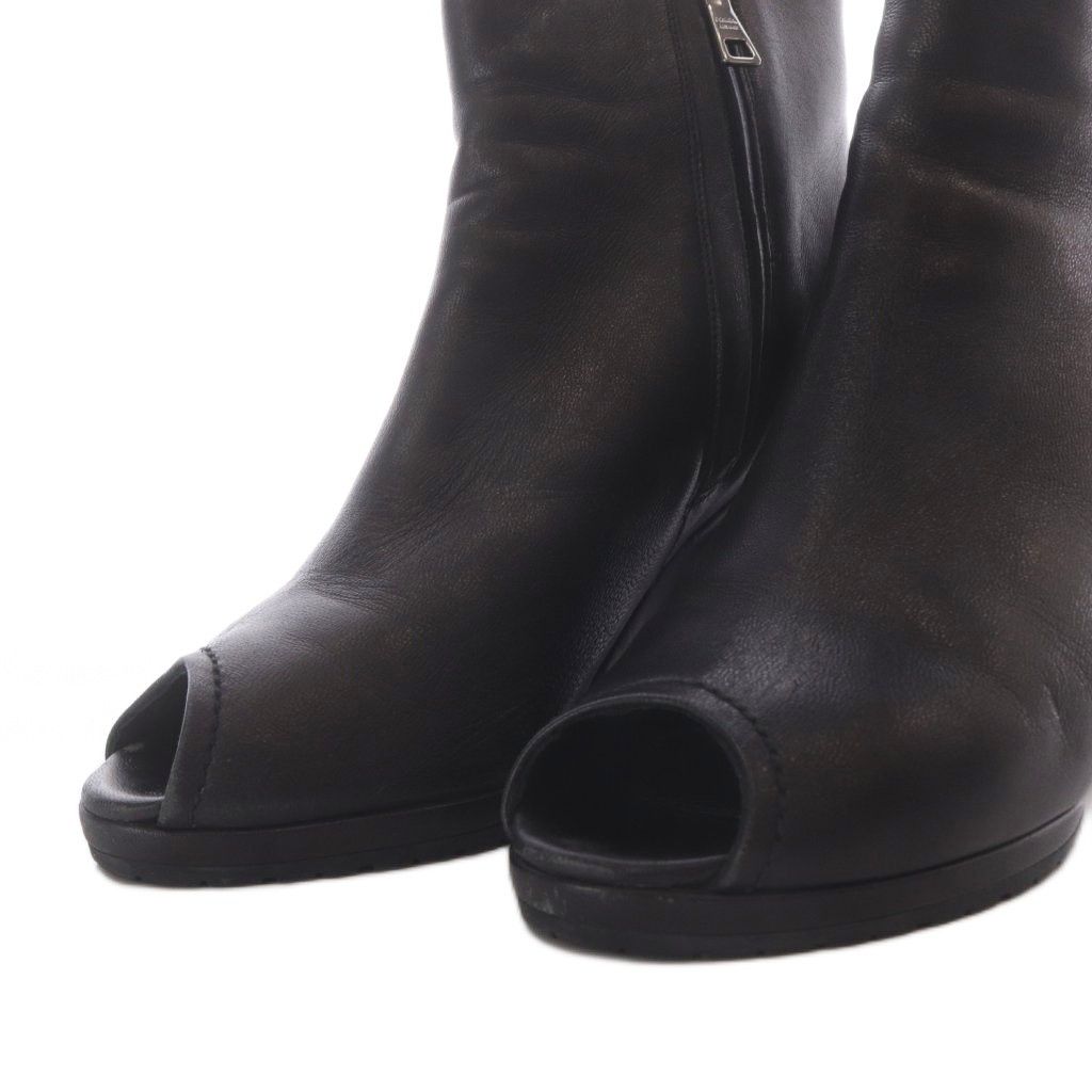 Prada Sport Boots Short Open Toe Wedge Sole Logo Leather Black — view 5