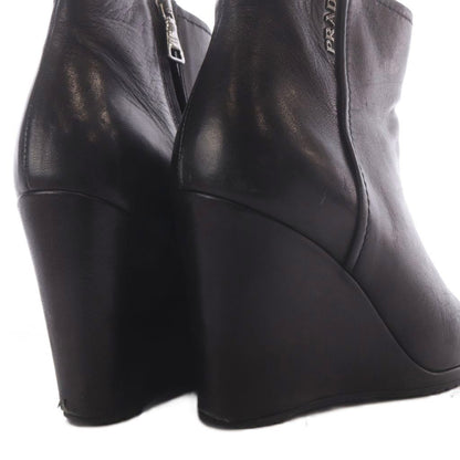 Prada Sport Boots Short Open Toe Wedge Sole Logo Leather Black — view 8