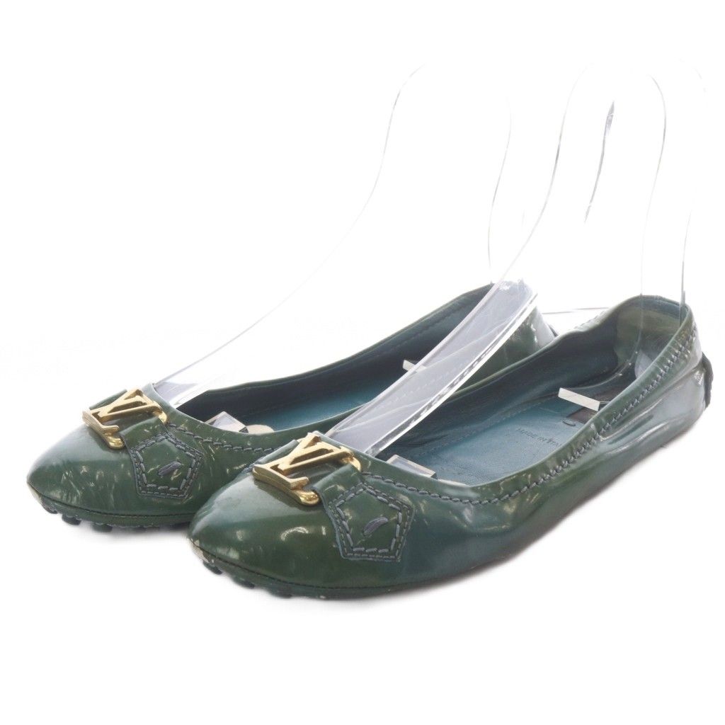 Louis Vuitton Pumps Flat Logo Patent Leather Green