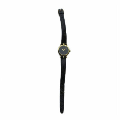 Gucci Watch Quartz Black Dial Logo Leather Strap Gold — view 3