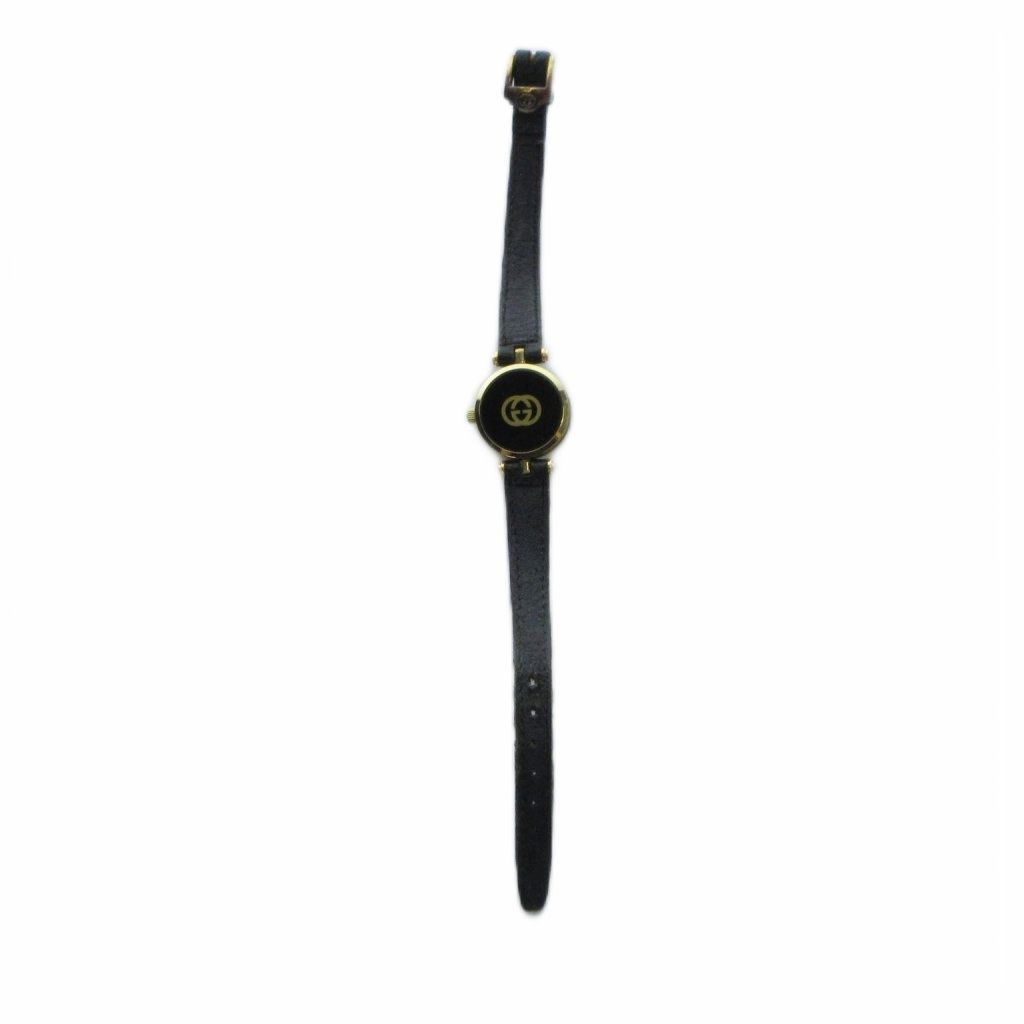 Gucci Watch Quartz Black Dial Logo Leather Strap Gold — view 4