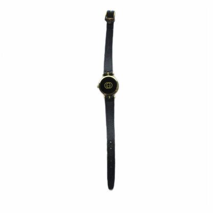 Gucci Watch Quartz Black Dial Logo Leather Strap Gold — view 4