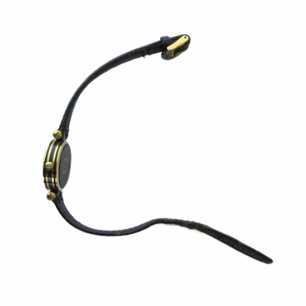 Gucci Watch Quartz Black Dial Logo Leather Strap Gold — view 5