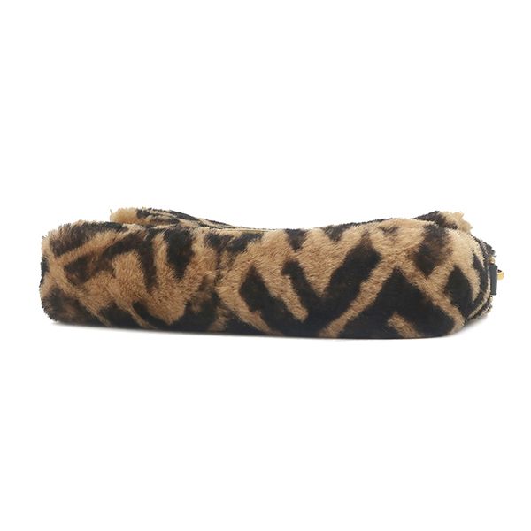 Fendi 2-Way Mini Baguette Fur Leather Brown Gold Zucca Pattern Chain Shoulder — view 3