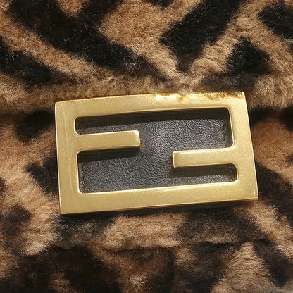 Fendi 2-Way Mini Baguette Fur Leather Brown Gold Zucca Pattern Chain Shoulder — view 5
