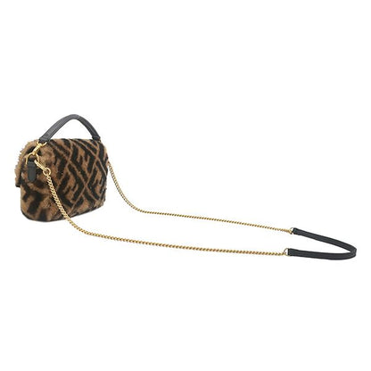 Fendi 2-Way Mini Baguette Fur Leather Brown Gold Zucca Pattern Chain Shoulder — view 2
