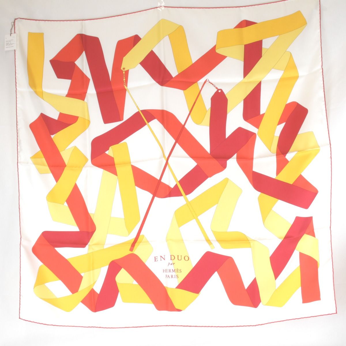 Hermes Carre 90 en Duo Par Scarf Silk Red Yellow White