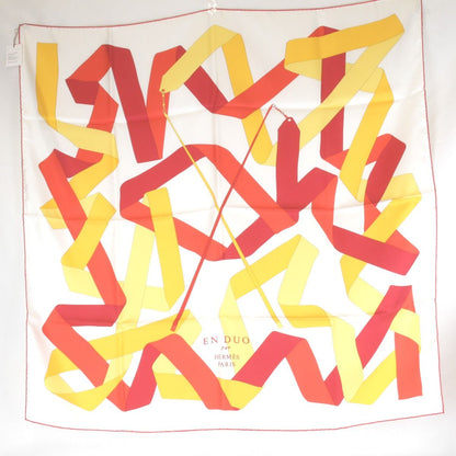 Hermes Carre 90 en Duo Par Scarf Silk Red Yellow White