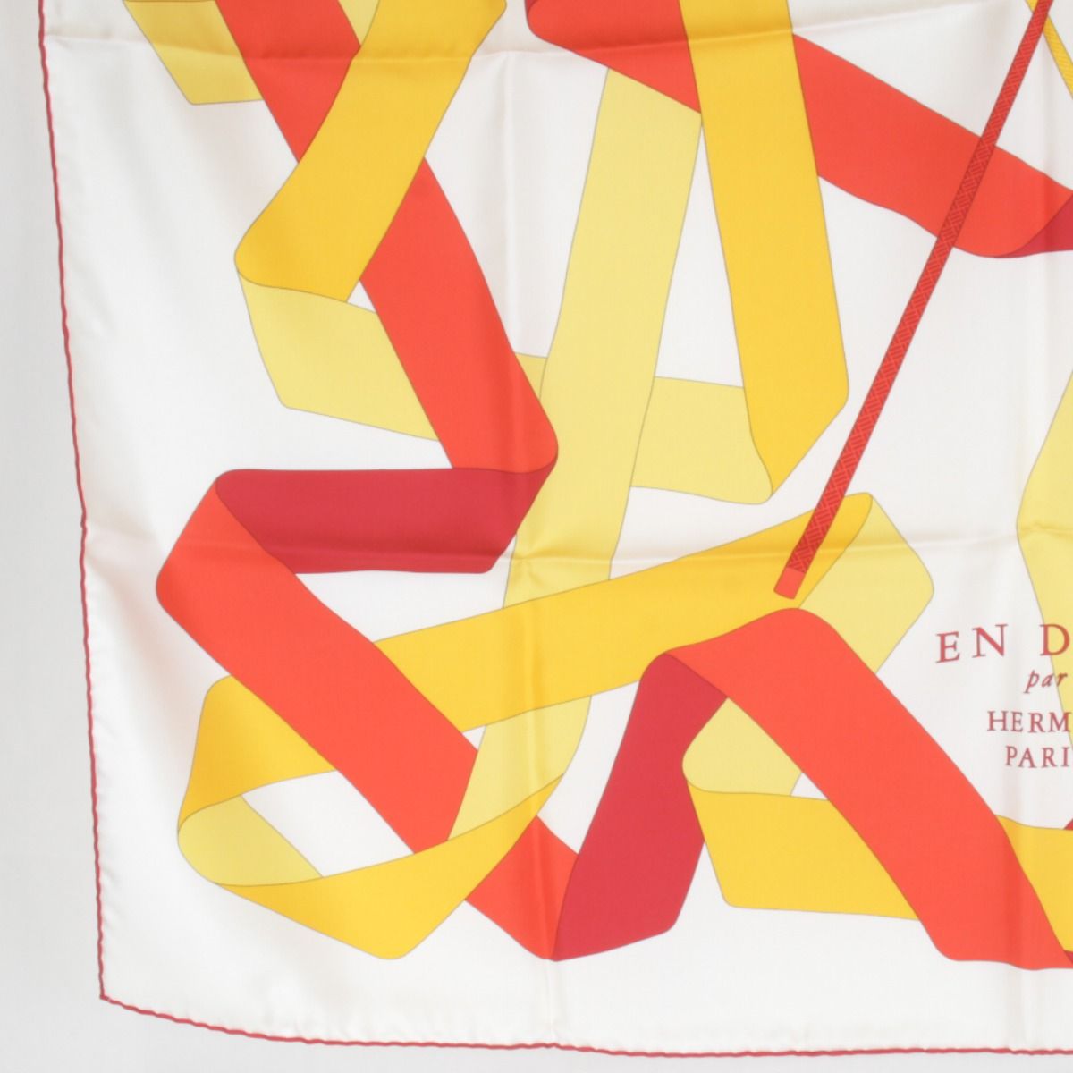 Hermes Carre 90 en Duo Par Scarf Silk Red Yellow White — view 3