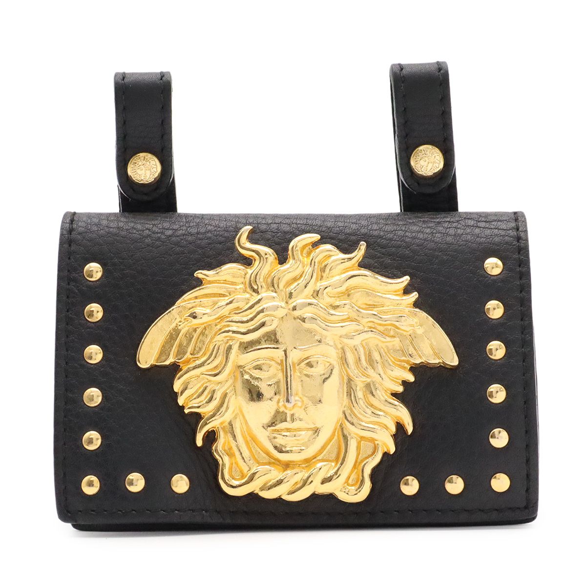 Versace Gianni Medusa Belt Pouch Waist Bag Leather Black Gold