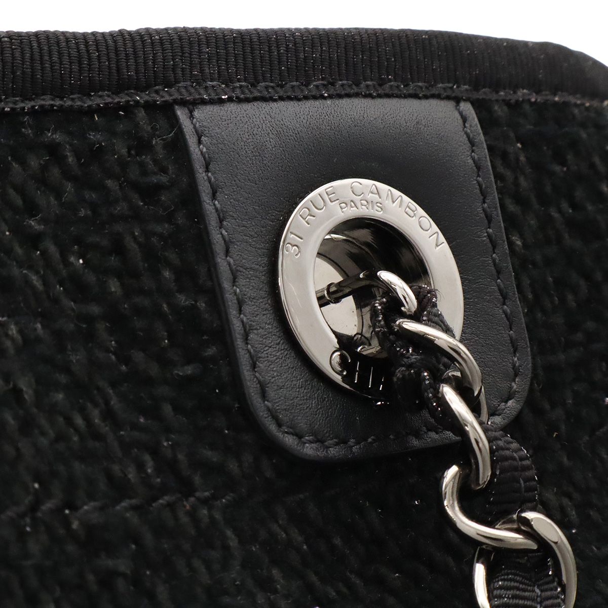 Chanel Deauville Line Medium Tote MM Shoulder Bag Chain Cotton Black — view 5