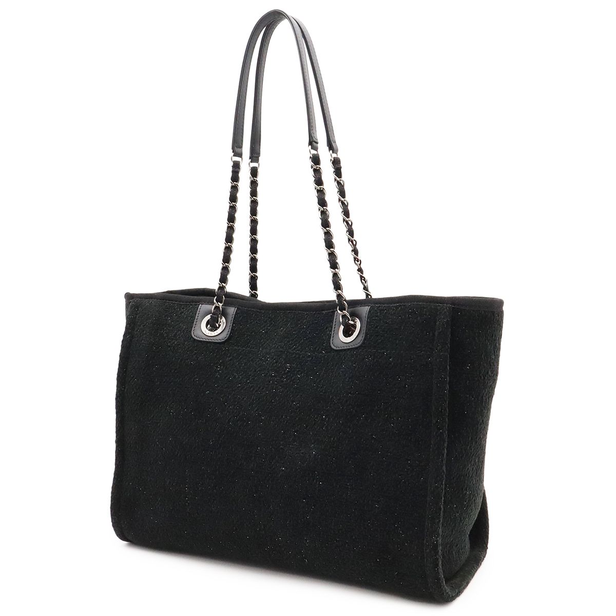 Chanel Deauville Line Medium Tote MM Shoulder Bag Chain Cotton Black — view 2