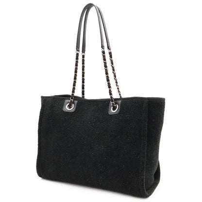 Chanel Deauville Line Medium Tote MM Shoulder Bag Chain Cotton Black — view 2