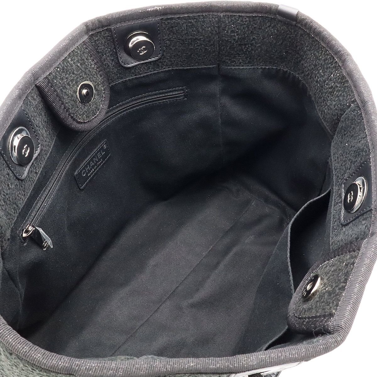 Chanel Deauville Line Medium Tote MM Shoulder Bag Chain Cotton Black — view 6