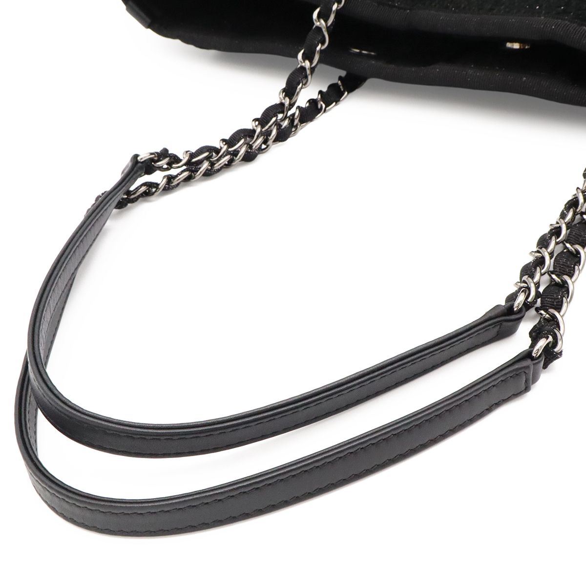 Chanel Deauville Line Medium Tote MM Shoulder Bag Chain Cotton Black — view 4