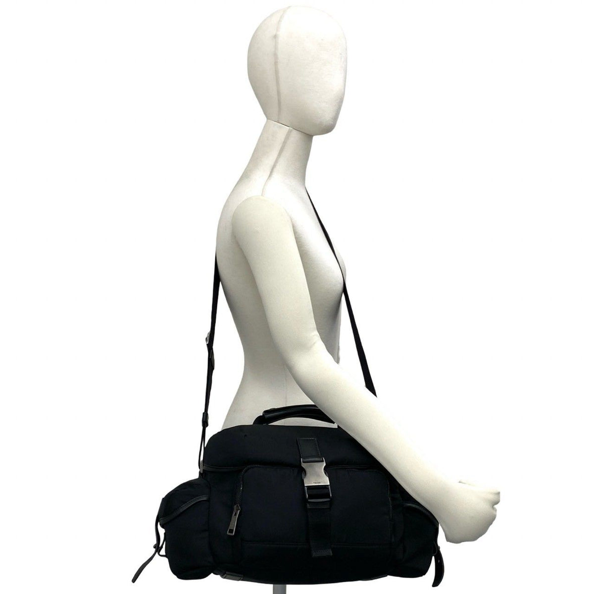 Prada Triangle Logo Tessuto Nylon Leather Shoulder Bag Vanity Black — view 2