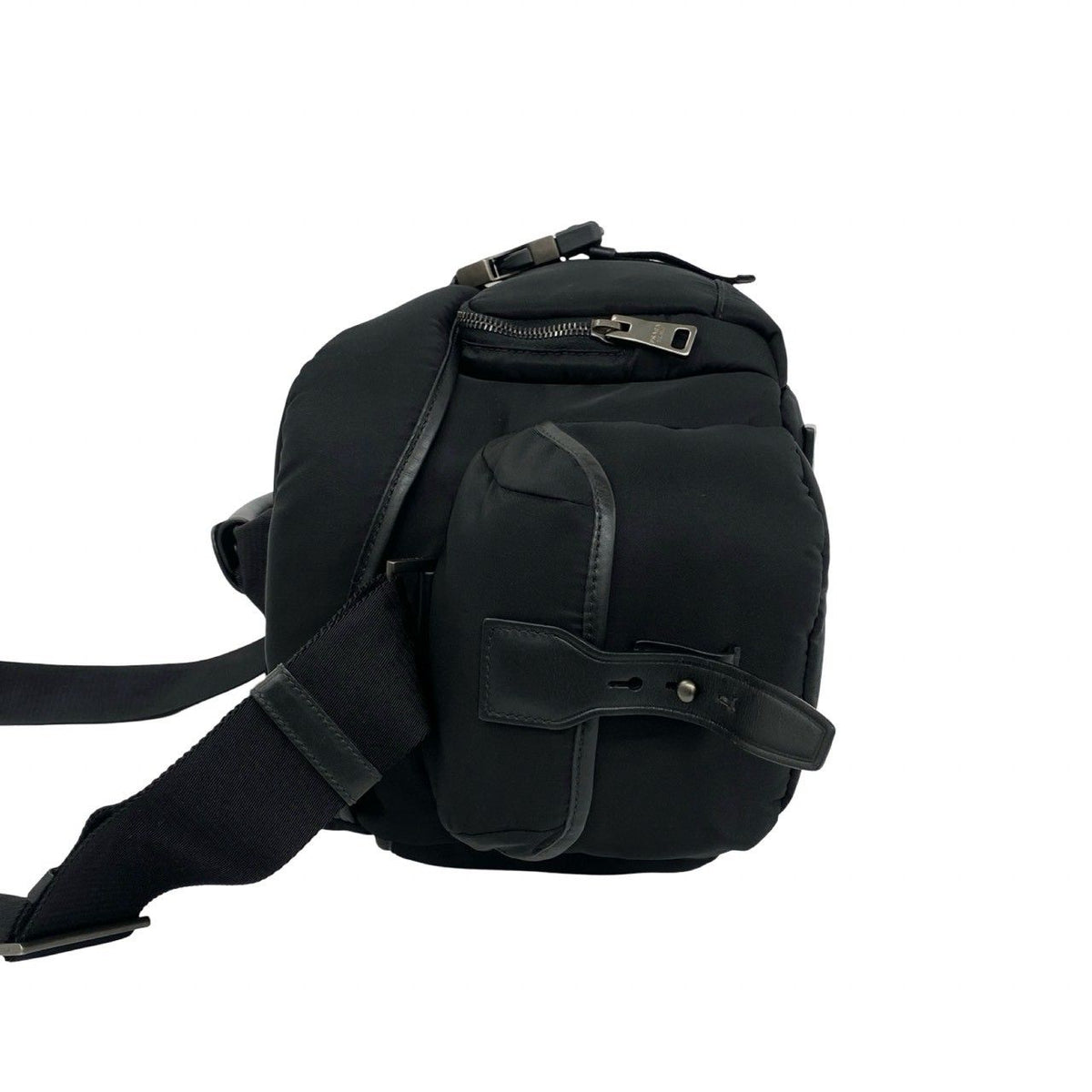 Prada Triangle Logo Tessuto Nylon Leather Shoulder Bag Vanity Black — view 5