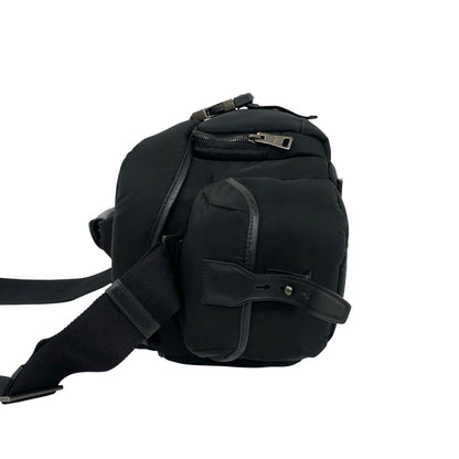 Prada Triangle Logo Tessuto Nylon Leather Shoulder Bag Vanity Black — view 5