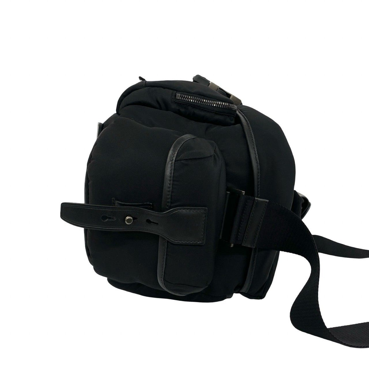 Prada Triangle Logo Tessuto Nylon Leather Shoulder Bag Vanity Black — view 6