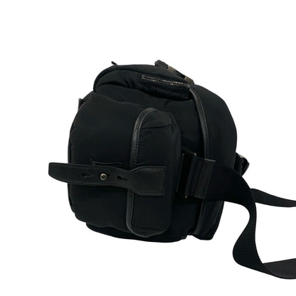 Prada Triangle Logo Tessuto Nylon Leather Shoulder Bag Vanity Black — view 6