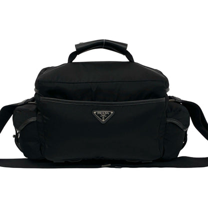 Prada Triangle Logo Tessuto Nylon Leather Shoulder Bag Vanity Black — view 3