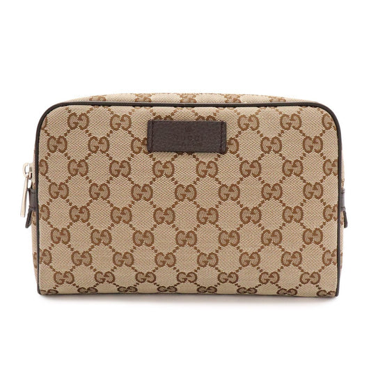 Gucci GG Canvas Belt Bag Waist Pouch Leather Beige Dark Brown