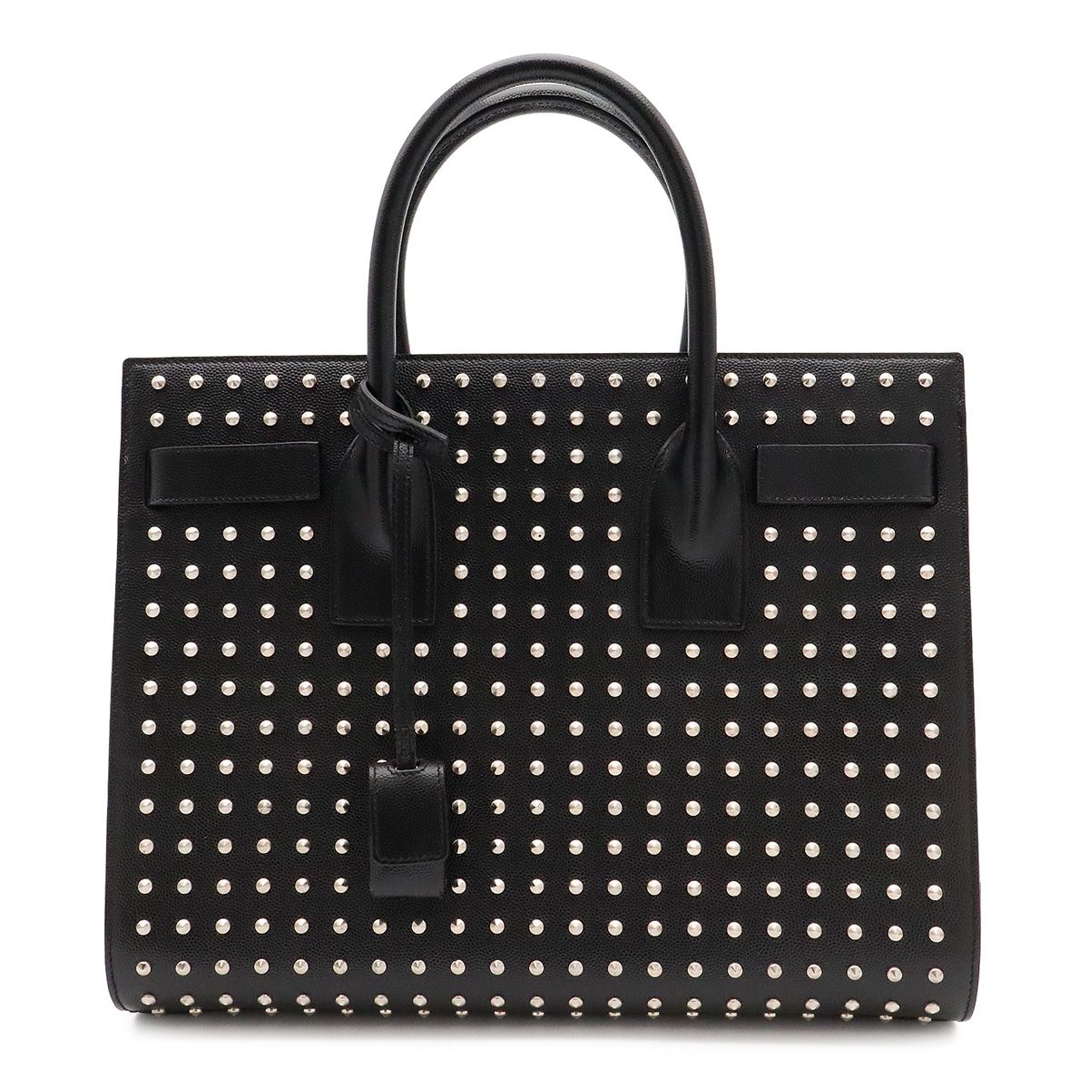 Saint Laurent Paris YSL Sac de Jour Handbag 2-Way Shoulder Studs Leather Black