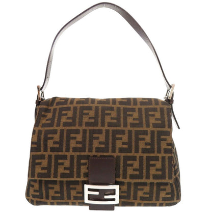 Fendi Zucca Pattern Mamma Bucket Canvas Leather Brown Shoulder Bag