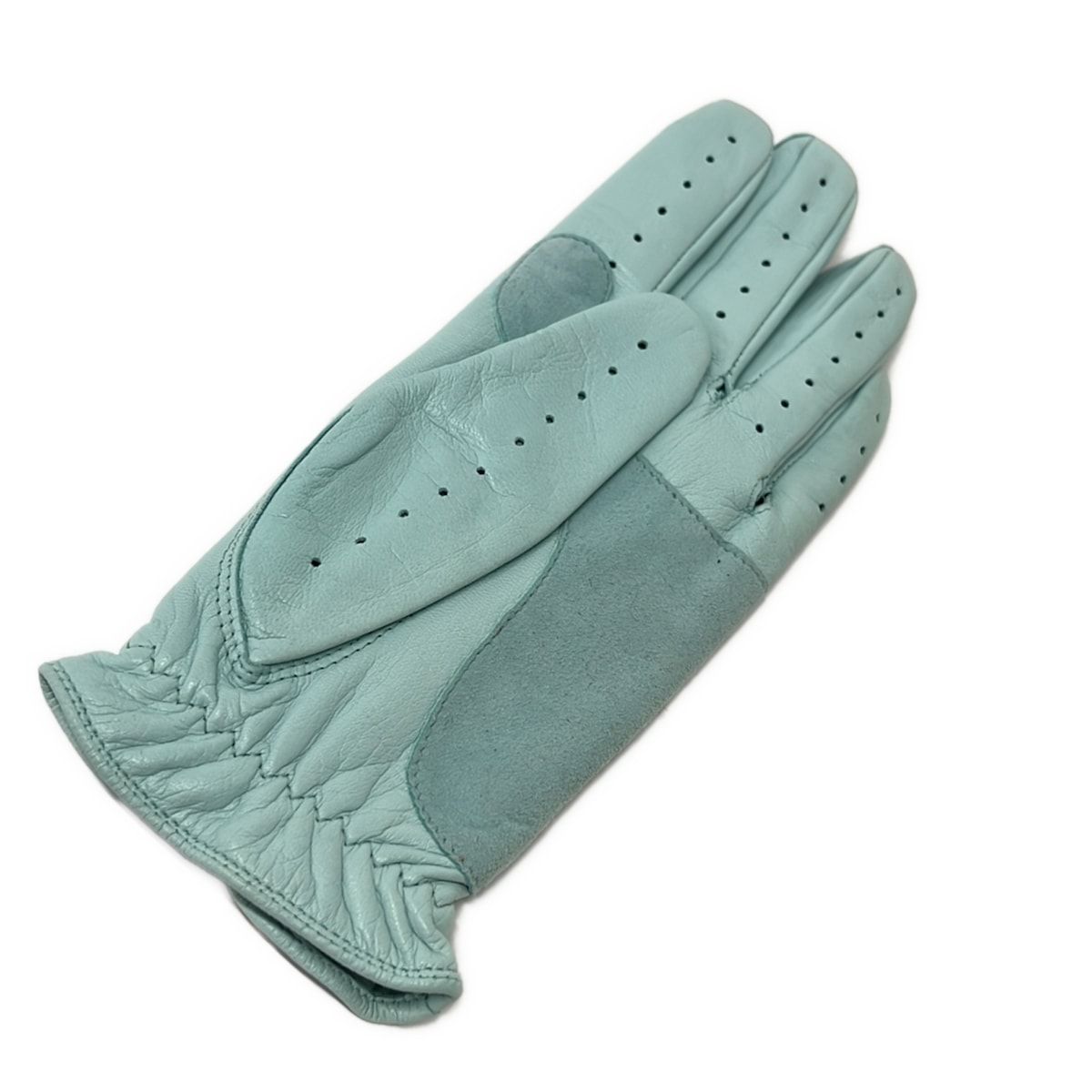 Hermes Gloves 7.5 Sellier Light Blue Golf Glove Left Hand Gold Leather — view 2