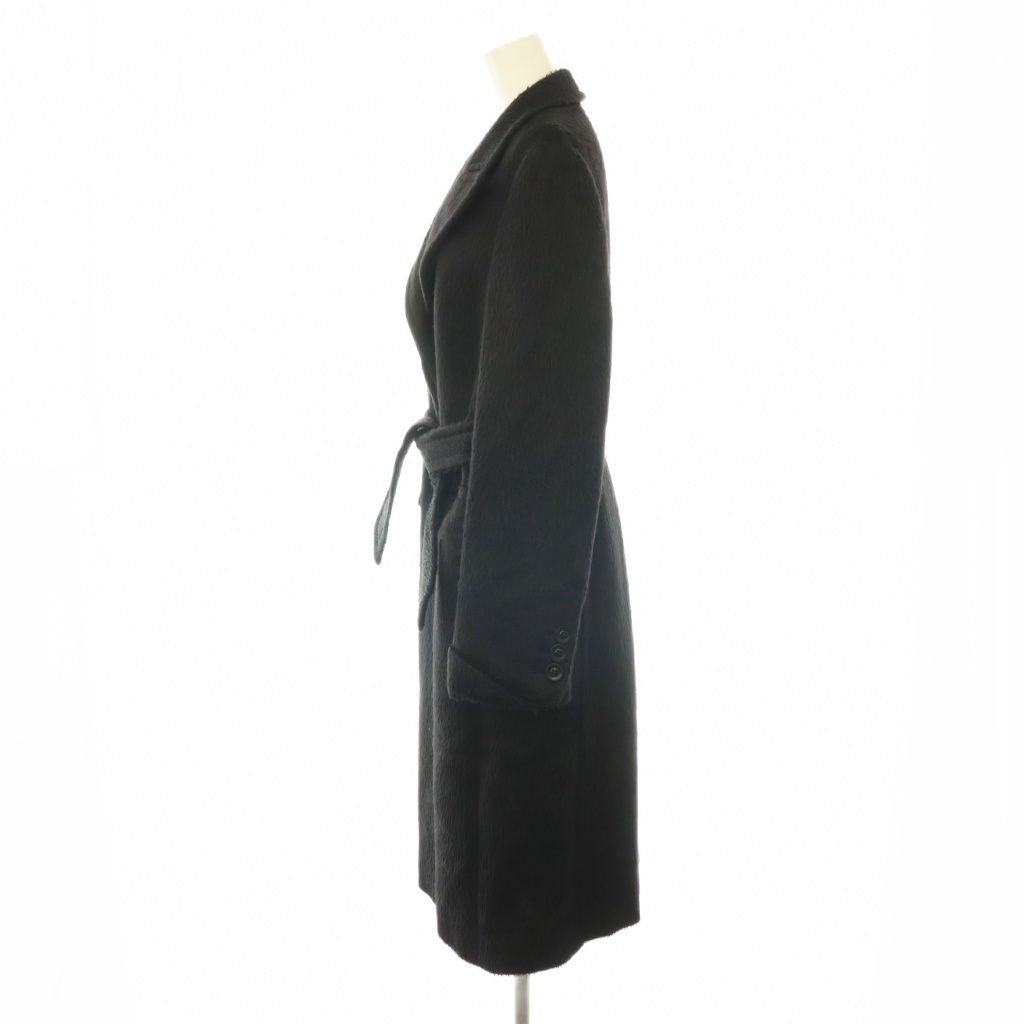 Max Mara Alpaca Wool Shaggy Coat Long with Belt Black — view 3