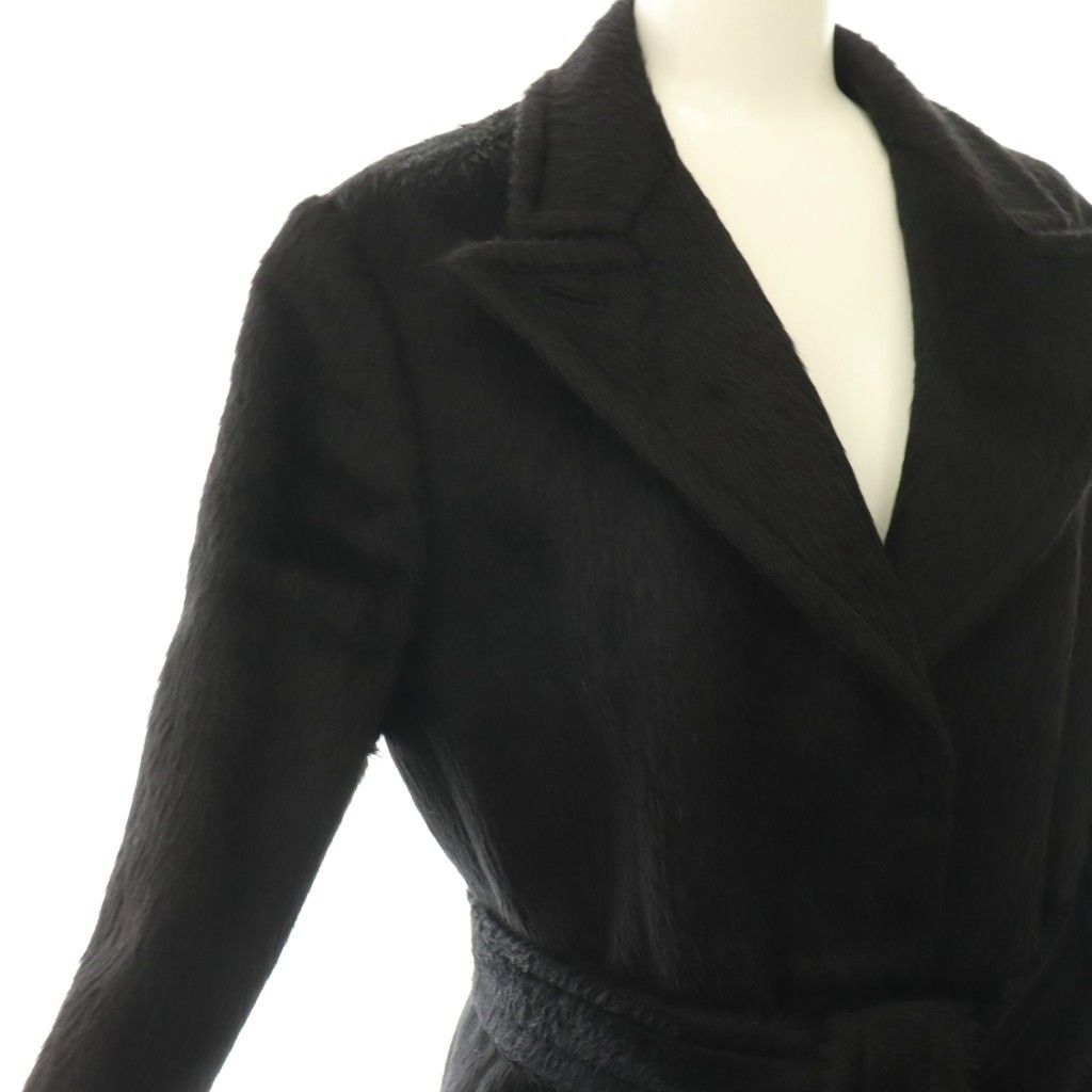 Max Mara Alpaca Wool Shaggy Coat Long with Belt Black — view 5