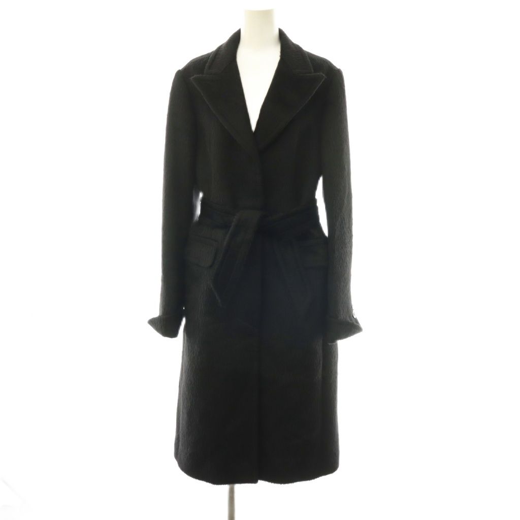 Max Mara Alpaca Wool Shaggy Coat Long with Belt Black