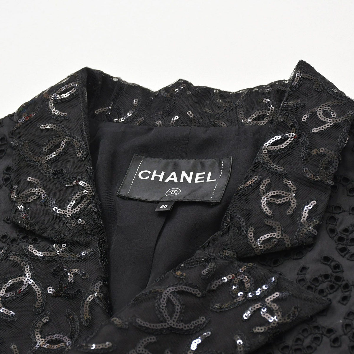 Chanel CC Logo Lace Sequin Jacket Cotton Polyester Black — view 4