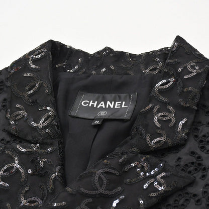 Chanel CC Logo Lace Sequin Jacket Cotton Polyester Black — view 4