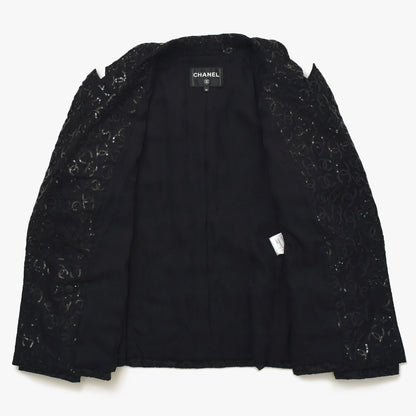 Chanel CC Logo Lace Sequin Jacket Cotton Polyester Black — view 3