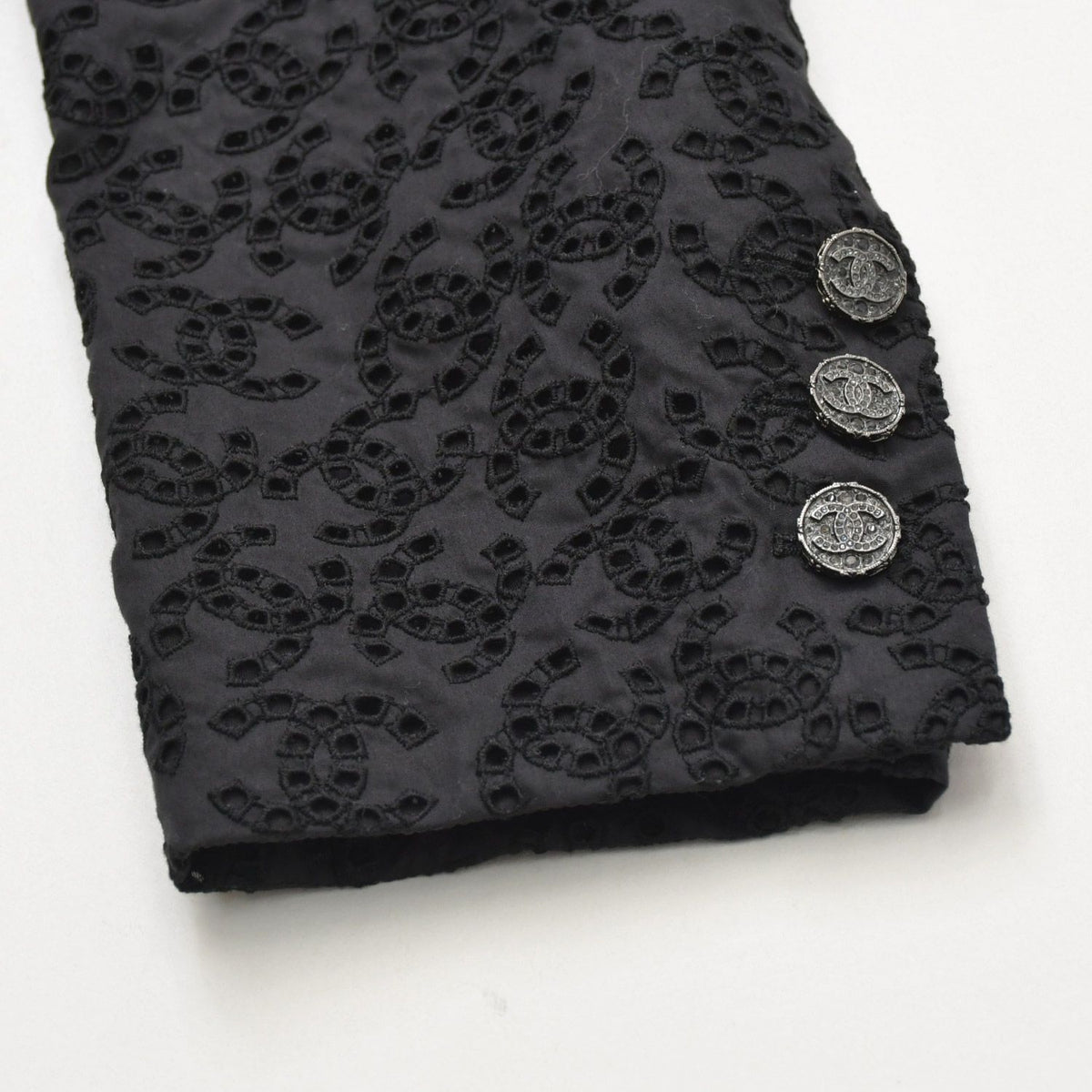 Chanel CC Logo Lace Sequin Jacket Cotton Polyester Black — view 5